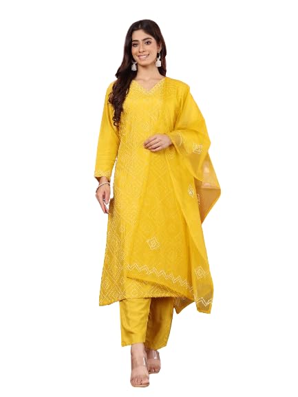 Varanga Women Hand Embroidered French Knot Kurta With Tonal Bottom And Embroidered Dupatta.