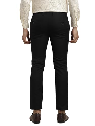 Turtle Men Cotton Linen Ultra Slim Fit Solid Black Casual Trouser