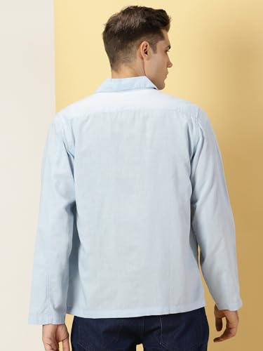 Thomas Scott Oversized Linen Double Pocket Solid Shirts For Mens Blue
