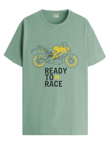 ADRO Men's Biker Design Printed 100% Cotton T-Shirt - Regular Fit, Printed T-Shirts for Men (RN24-KTM-PT_Pista_XL)