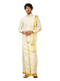 Manyavar Mens Cream Silk Solid Kurta Veshti Set