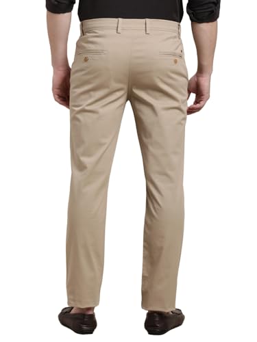 Turtle Men Cotton Stretch Ultra Slim Fit Solid Beige Flat Front Casual Trouser || Pant || Mens Trouser