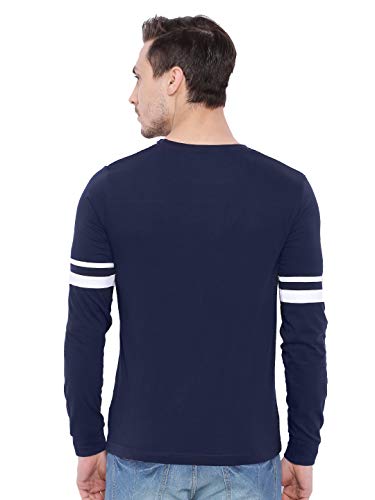 ADRO Men's Full Sleeve Cotton Color Block T-Shirts (FR2-4-TIP-NB-2XL_Navy Blue3)
