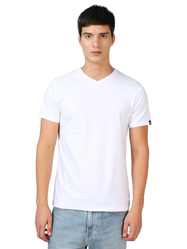 Bewakoof Mens Solid Regular Fit Plus Size T-Shirt_596010_White_M