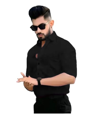 Tee Projekt Shirt for Men Cotton Plain Spread Collar Casual Shirt Parfect for ormal Wear, Home Wear, Office Wear Black