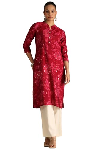 Soch WomenS Muslin Floral Regular Kurta (Cws5Ku61413_Wine