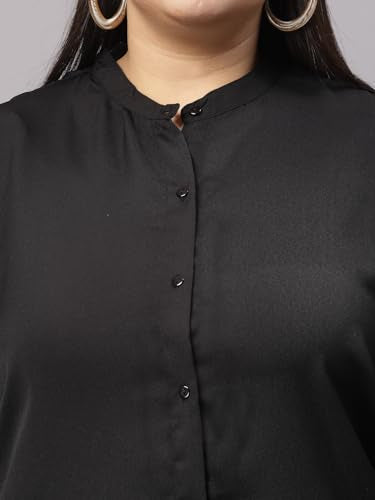 Style Quotient Womens Black Regular Fit Mandarin Collar Formal Shirt