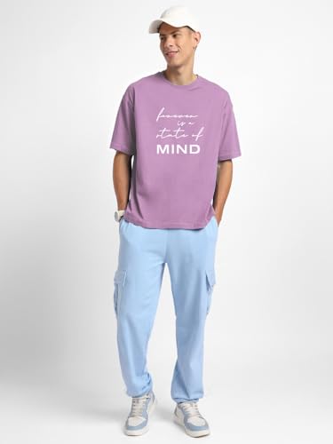 Nobero MenS Oversized Fit T-Shirt (1M-Twrt-C0774-Mu_Mauve