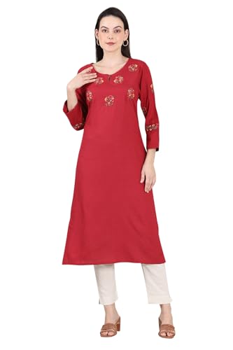 W for Woman Maroon Thread Embroidered Yoke Textured Dobby Straight Kurta