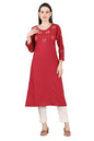 W for Woman Maroon Thread Embroidered Yoke Textured Dobby Straight Kurta