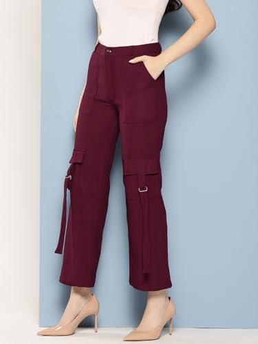 Aarika Womens Casual Wear Wine Colour Solid Nylon Pant (28-34)