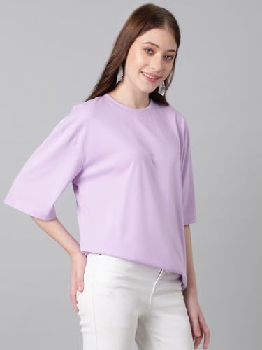 KOTTY Womens Cotton Blend Solid Oversized T-Shirts