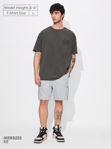 The Souled Store Official Deadpool: Miss Me? Men And Boys Short Sleeves Round Neck Grey Graphic Printed Cotton Oversized T-Shirt