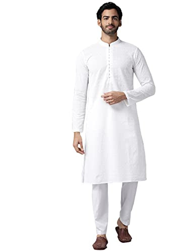 See Designs Mens Kurta | Specially Crafted And Designed For The Eid Festival White Cotton Embroidered Kurta Mandarin Collar Long
