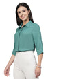 Style Quotient Women Solid Aqua Green Polycrepe Formal Shirt