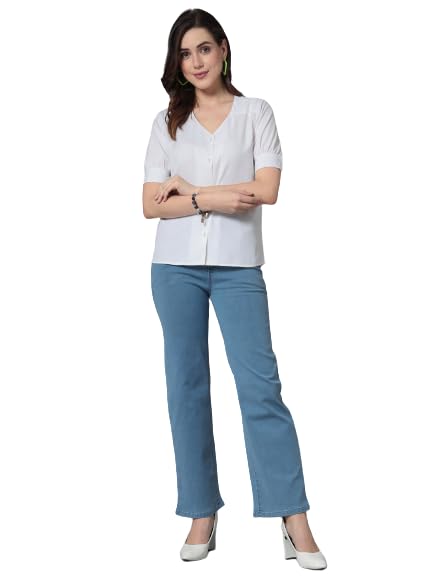 Style Quotient Women Solid White Polyester Smart Casual Shirt