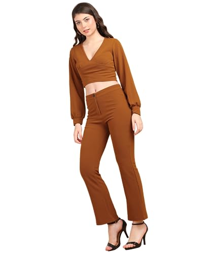 POPWINGS Casual Solid Polyester Solid Crop Top and Trouser Co-Ord Set for Women | Stylish Western Co-Ord Set for Women | 2 Piece