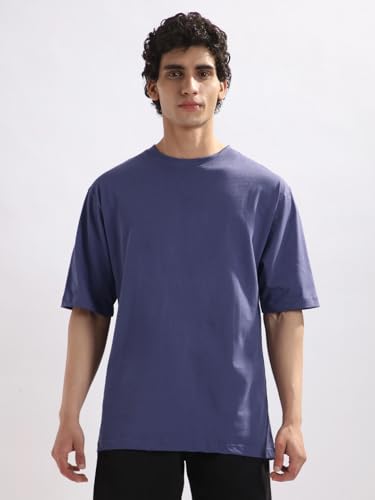 Nobero MenS Solid Oversized Fit T-Shirt (1M-Twts-R0039_Future Dusk