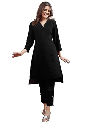 Womanista Women's Black colour silk blend work wear coord set(Co-ords_9097)