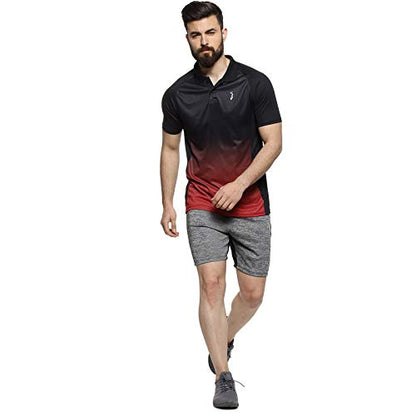 Campus Sutra MenS Jet Black & Crimson Red Ombre Polo Activewear T-Shirt For Casual Wear | Spread Collar | Short Sleeve | Button