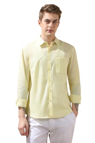 Dennis Lingo Men Regular Fit Yellow Full Sleeves Cotton Casual Shirt