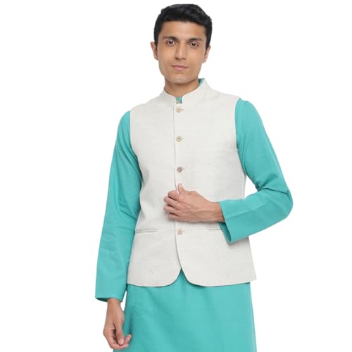 Fabindia MenS Off White Linen Regular Fit Jacket (101109701