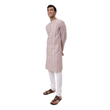 Fabindia MenS Cotton Printed Comfort Fit Kurta (1032008Natural- White-Maroon