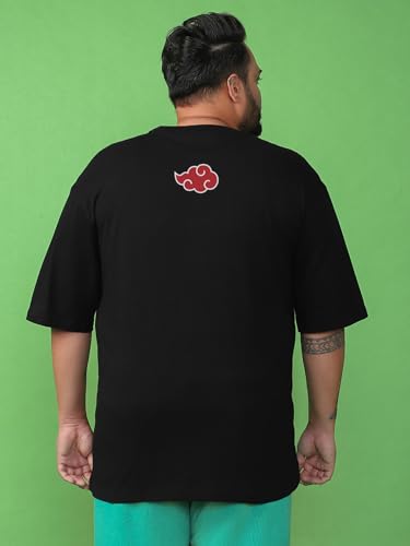 Bewakoof Plus Official Naruto Merchandise Akatsuki Mens Graphic Print Oversized Fit Half Sleeve Round Neck Cotton Plus Size T-S