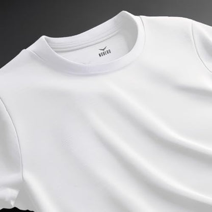 Nobero MenS Crew Neck White Regular Fit T-Shirt | 100% Cotton