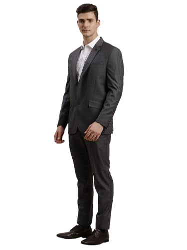 Turtle Men Poly-Viscose Solid Full Sleeve Two Piece Grey Formal Suit