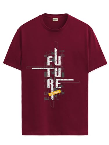 ADRO Men's Graphic Printed 100% Cotton T-Shirt - Regular Fit, Printed T-Shirts for Men (RN24-FTR-MR_Maroon_XL)