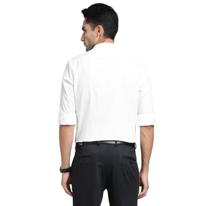Turtle Men 100% Cotton Regular Fit Solid Full Sleeve Formal Shirt White