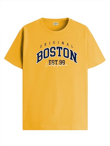 ADRO Mens Printed T Shirt - Premium Cotton Graphic Printed Tshirt - Mustard T-Shirt - RN24-BOST-MU-XL