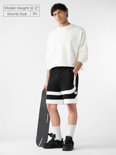 The Souled Store Black Factor Men and Boys Drawstringed Solid Regular Fit Knee Length Cotton Bermuda Shorts