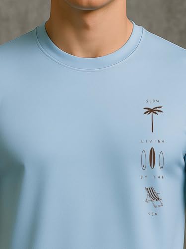 Nobero MenS Graphic Printed Regular Fit T-Shirt (1M-Twts-C1059_Light Blue_2