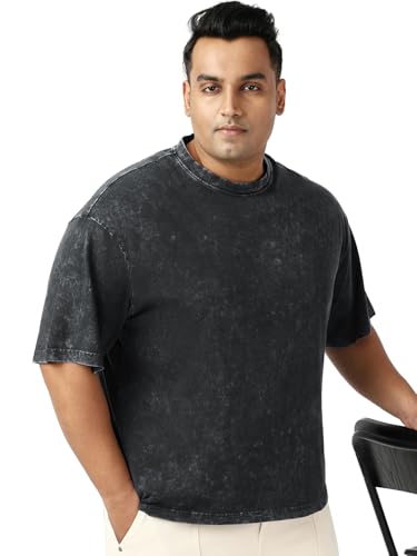 Bewakoof MenS Self Design Oversized Fit Half Sleeve Round Neck Cotton Plus Size T-Shirt_602592_Black_4Xl