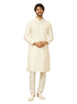 Manyavar Cream Art Silk Embroidery|Zari Weave Kurta Pyjama Set For Men