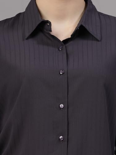 Style Quotient Women Charcoal Grey Self Design Regular Polyester Formal Shirt