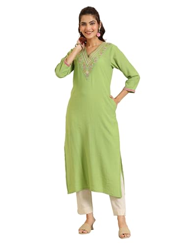Libas Women's Silk Blend Solid Straight Kurtas
