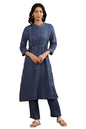 W for Woman W Women Blue Striped Viscose Straight Kurta set with Straight Pant