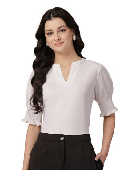 Style Quotient Women White Puffed Sleeves top