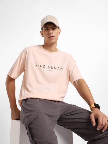 Nobero MenS Solid Oversized Fit T-Shirt (1M-Twrt-C0731_Blush