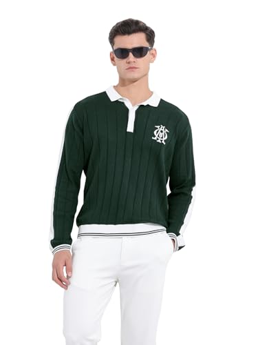The Indian Garage Co Mens Oversized Textured Full Sleeves Collar Neck Sweater