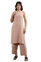 W for Woman Pink Sleeveless Solid Straight Kurta and Pants Set