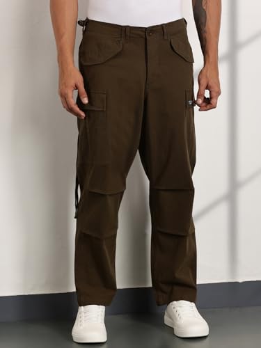 Thomas Scott Loose Fit | 6 Pockets | Cargo Pants | Solid Colors | Cricket Club | 100% Cotton | Pants for Mens Olive