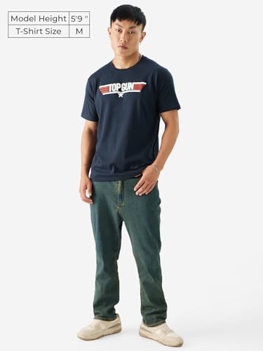 The Souled Store Official Top Gun: Logo Men And Boys Short Sleeve Round Neck Navy Graphic Printed Regular Fit Cotton T-Shirts
