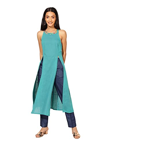 Fabindia WomenS Cotton Solids Slim Kurta (210648202_Green