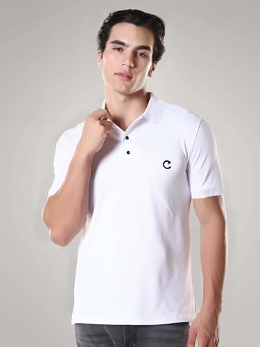 Noble Monk MenS Half Sleeve Polo Neck Water Repellent T-Shirt |Soft Cotton Casual Tee For Everyday Wear White