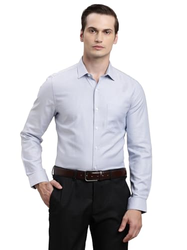 Turtle Men Giza Cotton Slim Fit Light Blue Dobby Full Sleeve Formal Shirt