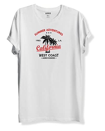 ADRO Summer Adventures California Printed T-Shirt for Men (XL, White)